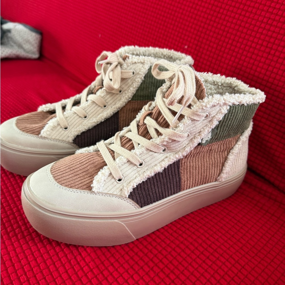 Rocket Dog Corduroy High-Top Sneakers - Cream, Brown, Green